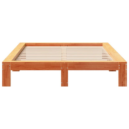 Bed Frame without Mattress Wax Brown 135x190 cm Double Solid Wood Pine