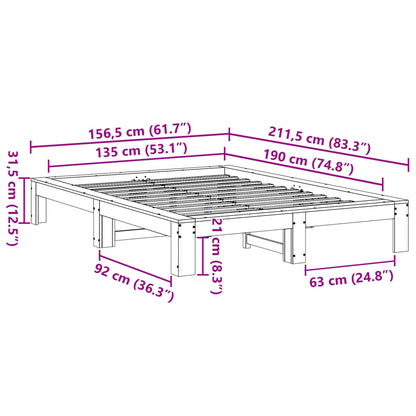 Bed Frame without Mattress Wax Brown 135x190 cm Double Solid Wood Pine