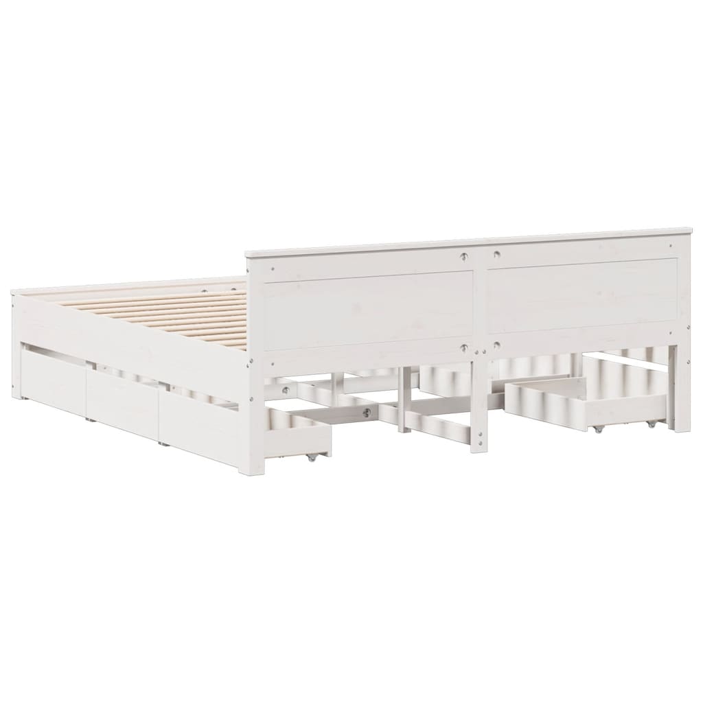 Bed Frame without Mattress with Headboard White 200x200 cm Solid Wood Pine