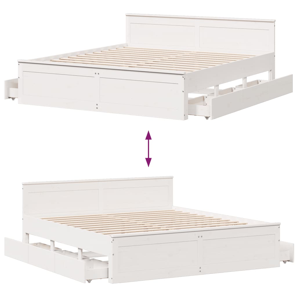 Bed Frame without Mattress with Headboard White 200x200 cm Solid Wood Pine