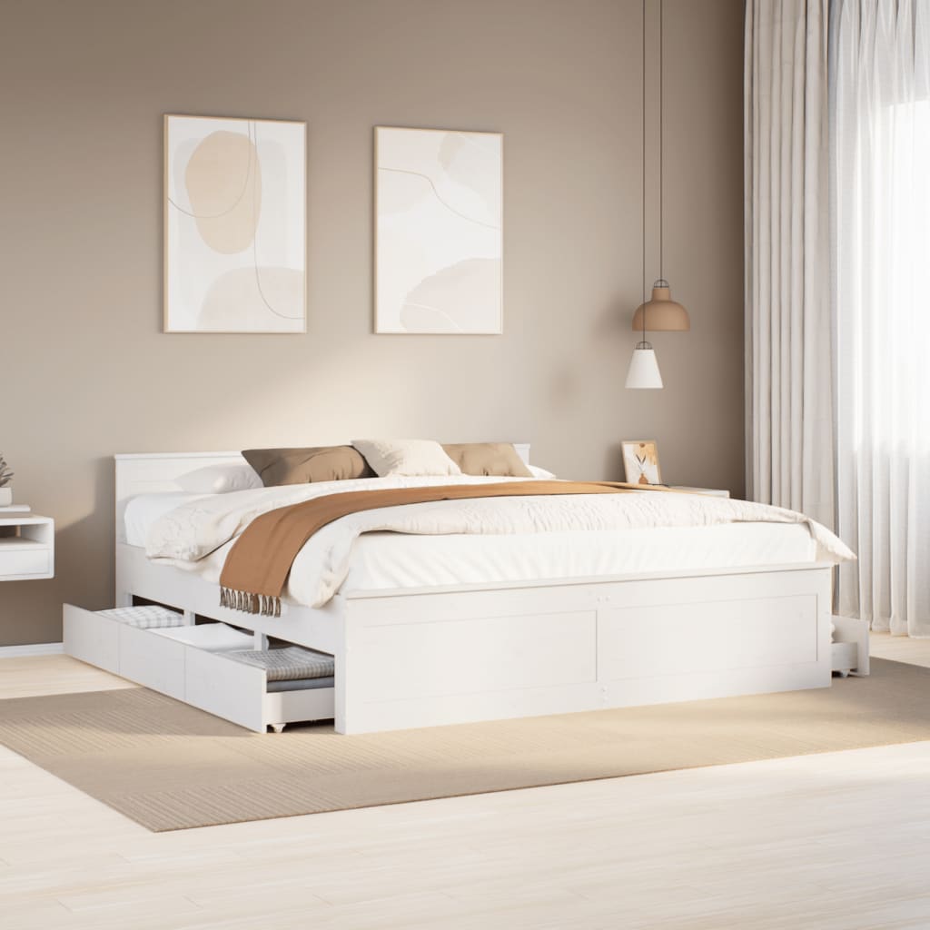 Bed Frame without Mattress with Headboard White 200x200 cm Solid Wood Pine