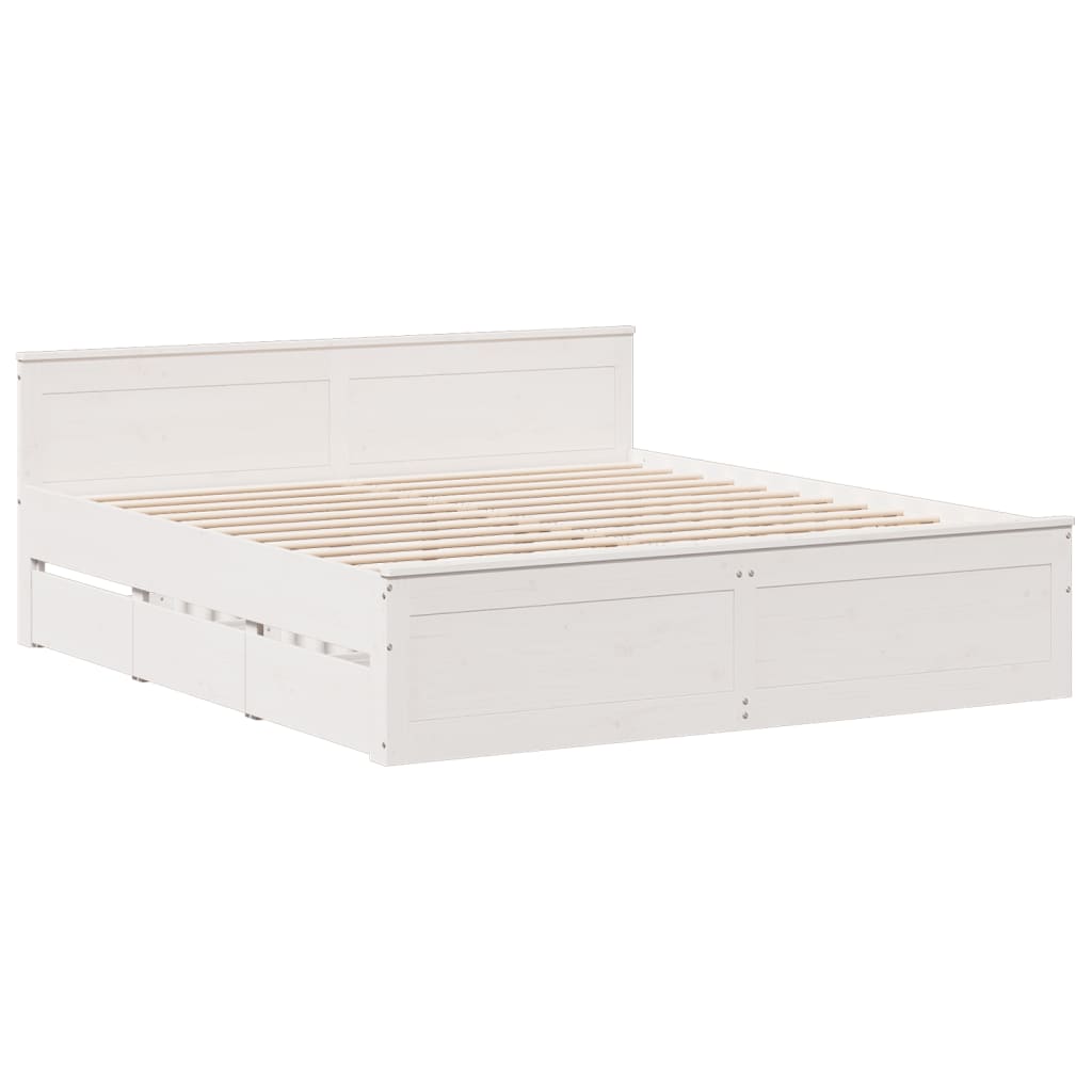 Bed Frame without Mattress with Headboard White 180x200 cm Super King Solid Wood Pine