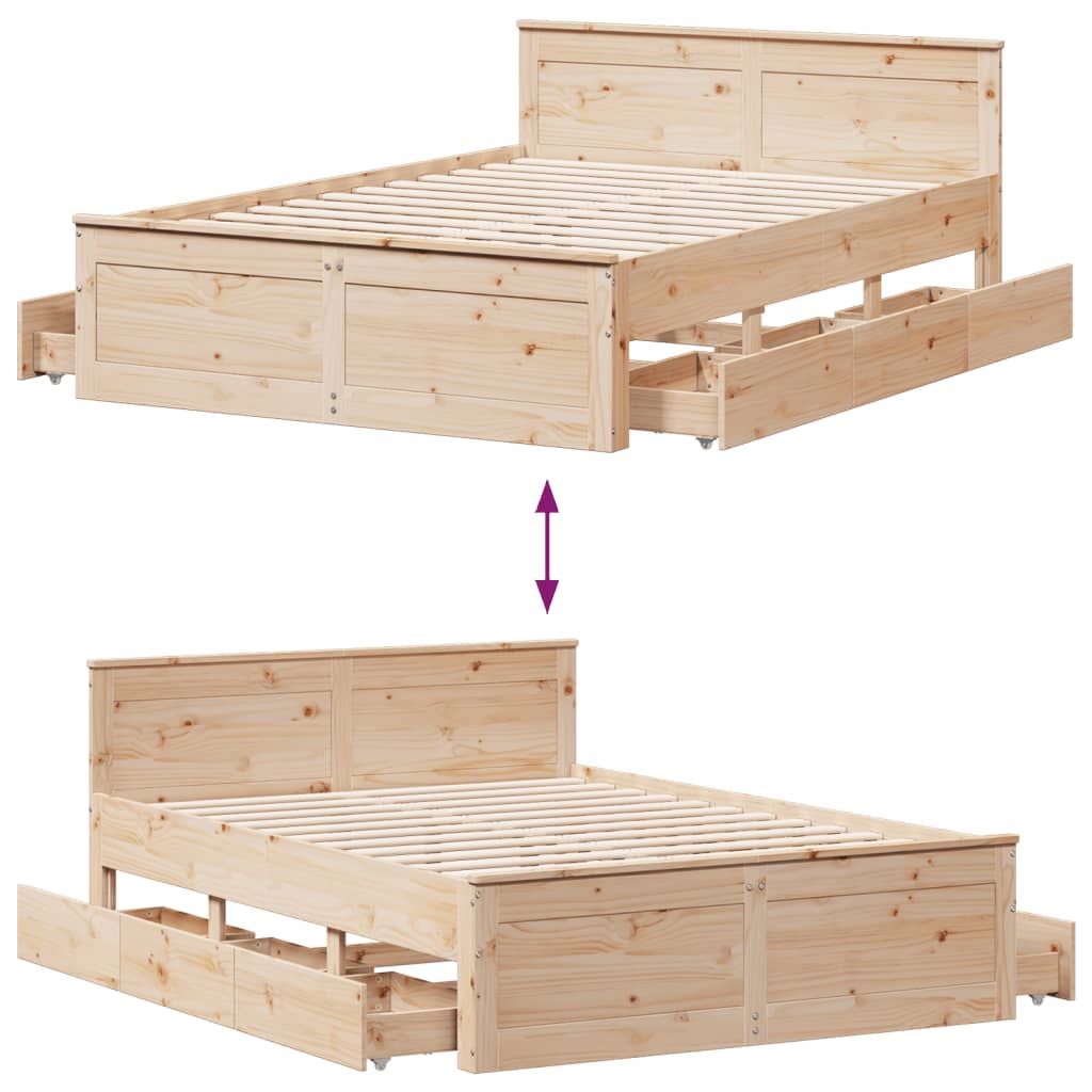 Bed Frame without Mattress with Headboard 140x200 cm Solid Wood Pine