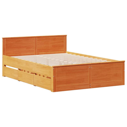 Bed Frame without Mattress with Headboard Wax Brown 140x200 cm Solid Wood Pine