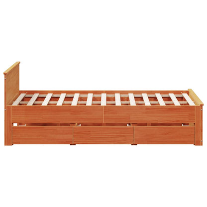 Bed Frame without Mattress with Headboard Wax Brown 140x200 cm Solid Wood Pine