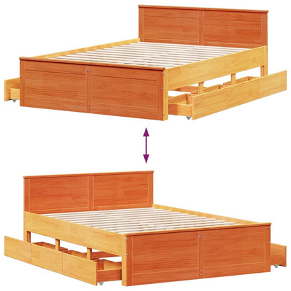 Bed Frame without Mattress with Headboard Wax Brown 140x200 cm Solid Wood Pine