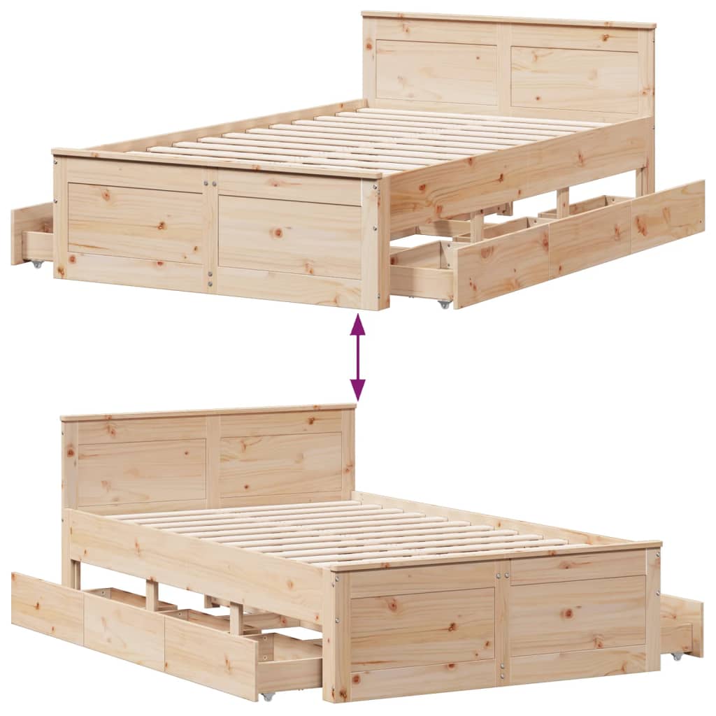 Bed Frame without Mattress with Headboard 120x200 cm Solid Wood Pine