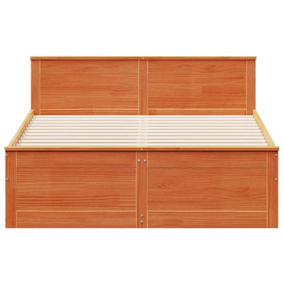 Bed Frame without Mattress with Headboard Wax Brown 140x190 cm Solid Wood Pine