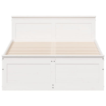 Bed Frame without Mattress with Headboard White 135x190 cm Double Solid Wood Pine