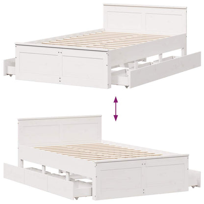 Bed Frame without Mattress with Headboard White 135x190 cm Double Solid Wood Pine
