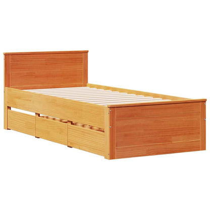 Bed Frame without Mattress with Headboard Wax Brown 75x190 cm Small Single Solid Wood Pine