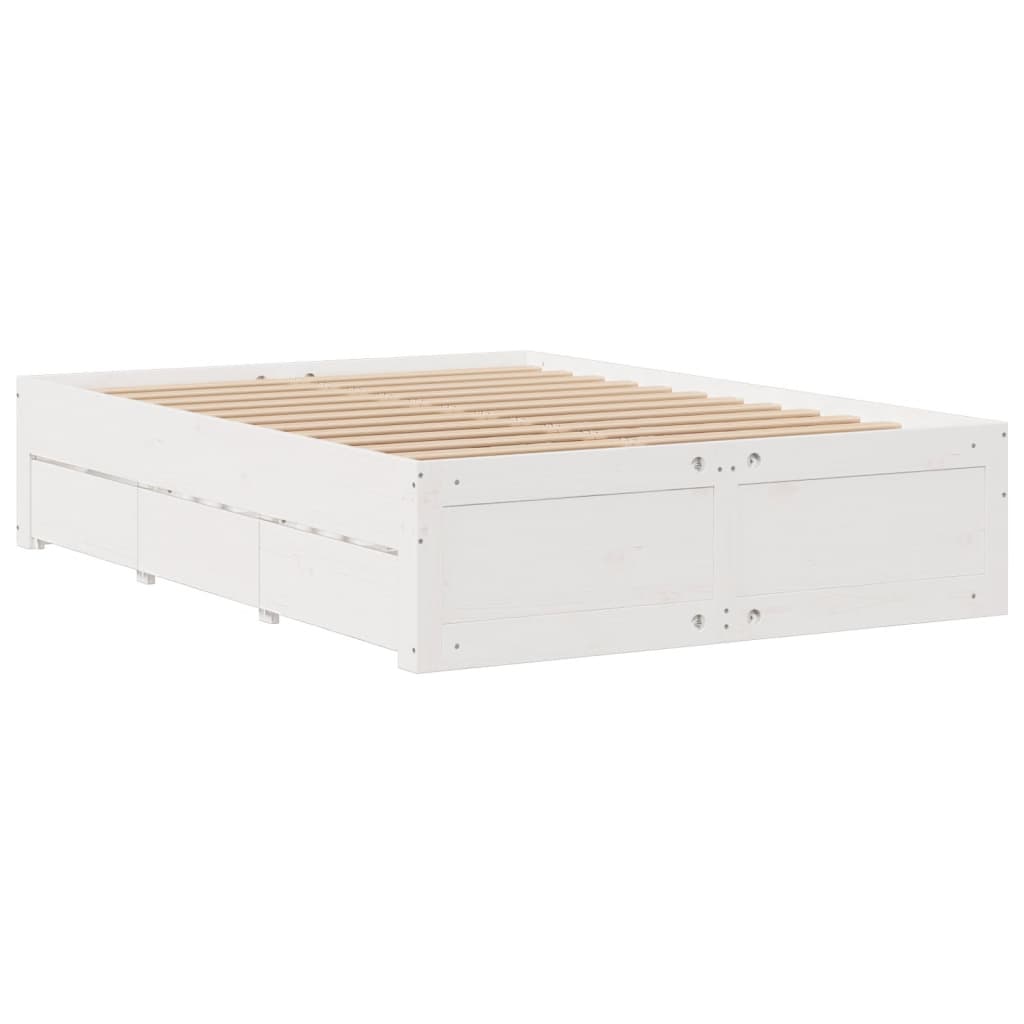 Bed Frame without Mattress with Drawers White 160x200 cm Solid Wood Pine