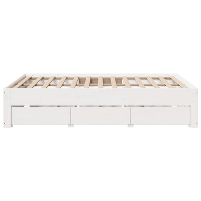 Bed Frame without Mattress with Drawers White 160x200 cm Solid Wood Pine