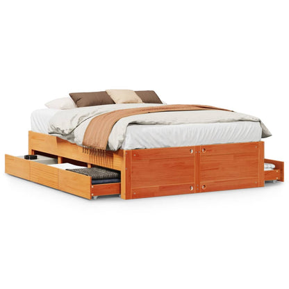 Bed Frame without Mattress with Drawers Wax Brown 160x200 cm Solid Wood Pine
