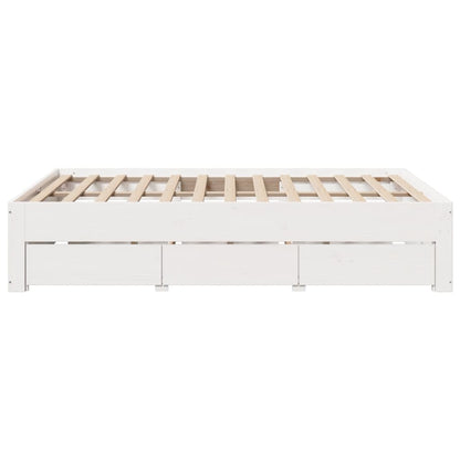 Bed Frame without Mattress with Drawers White 140x200 cm Solid Wood Pine