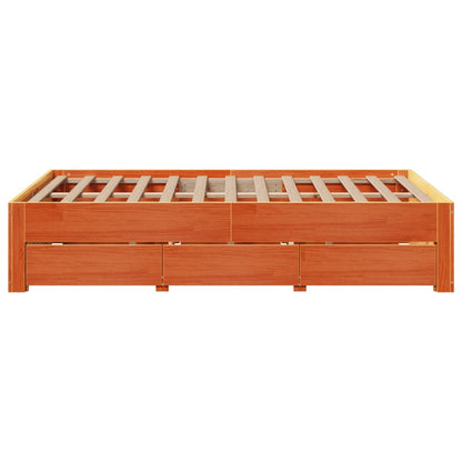 Bed Frame without Mattress with Drawers Wax Brown 120x200 cm Solid Wood Pine