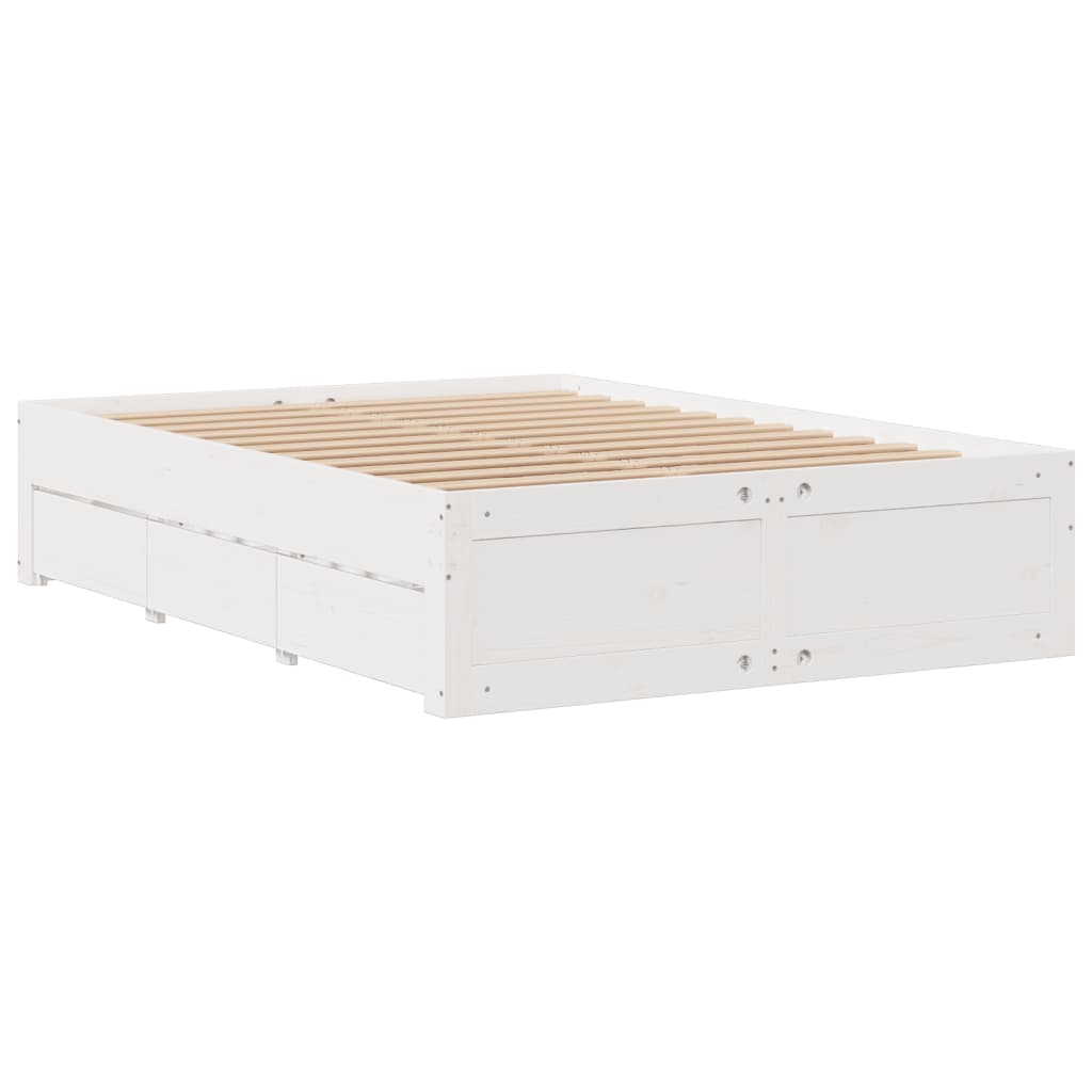 Bed Frame without Mattress with Drawers White 140x190 cm Solid Wood Pine