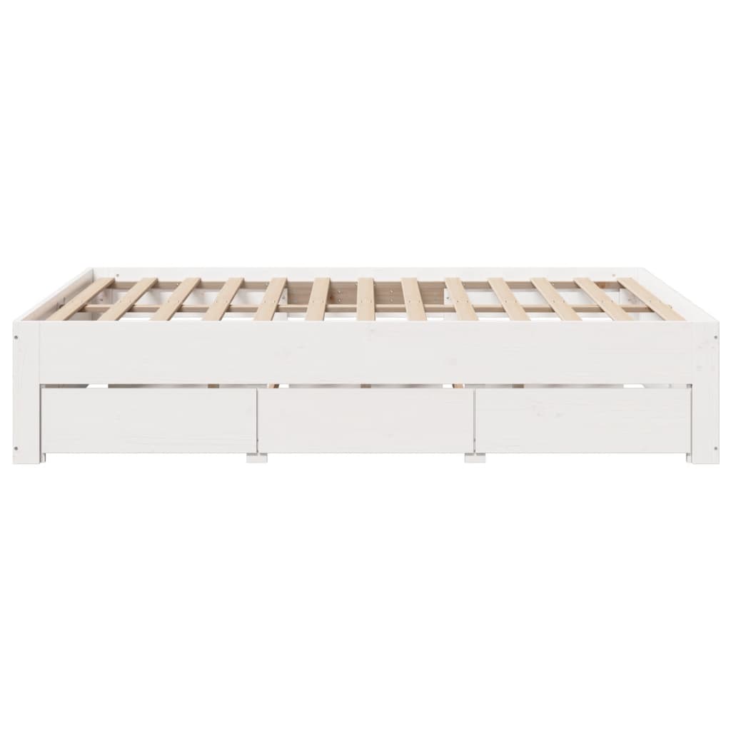 Bed Frame without Mattress with Drawers White 140x190 cm Solid Wood Pine