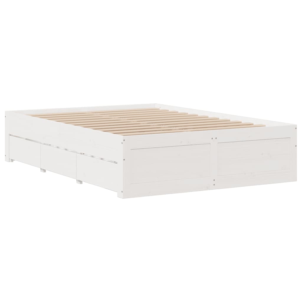 Bed Frame without Mattress with Drawers White 140x190 cm Solid Wood Pine