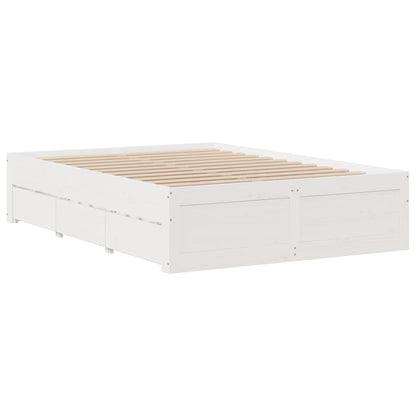 Bed Frame without Mattress with Drawers White 140x190 cm Solid Wood Pine