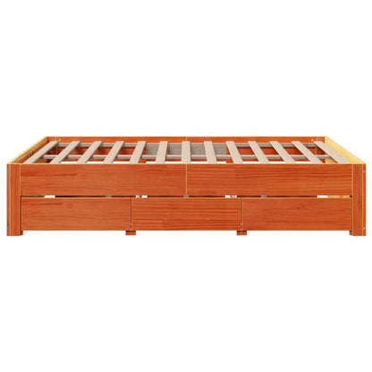 Bed Frame without Mattress with Drawers Wax Brown 140x190 cm Solid Wood Pine