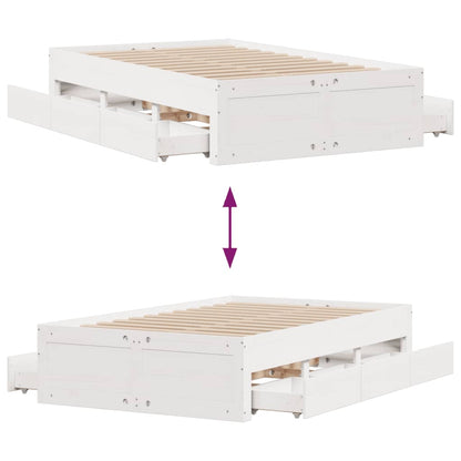 Bed Frame without Mattress with Drawers White 135x190 cm Double Solid Wood Pine