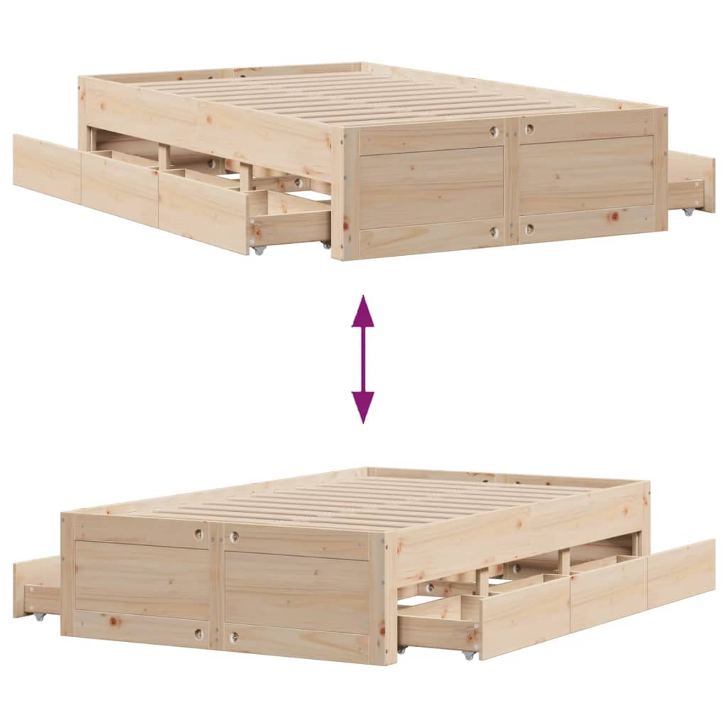 Bed Frame without Mattress with Drawers 120x190 cm Small Double Solid Wood Pine