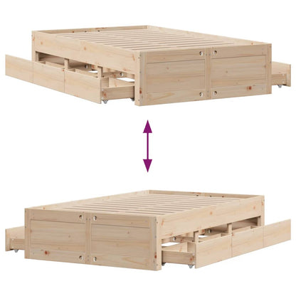 Bed Frame without Mattress with Drawers 120x190 cm Small Double Solid Wood Pine