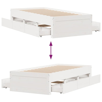 Bed Frame without Mattress with Drawers White 75x190 cm Small Single Solid Wood Pine