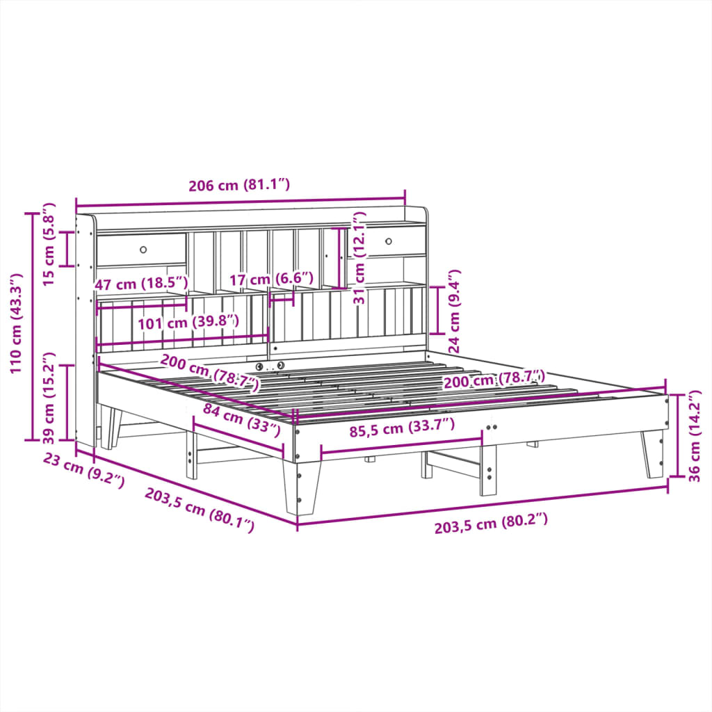 Bed Frame without Mattress Wax Brown 200x200 cm Solid Wood Pine