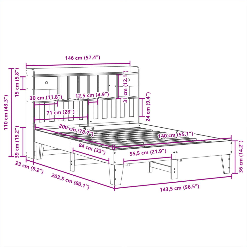 Bed Frame without Mattress Wax Brown 140x200 cm Solid Wood Pine