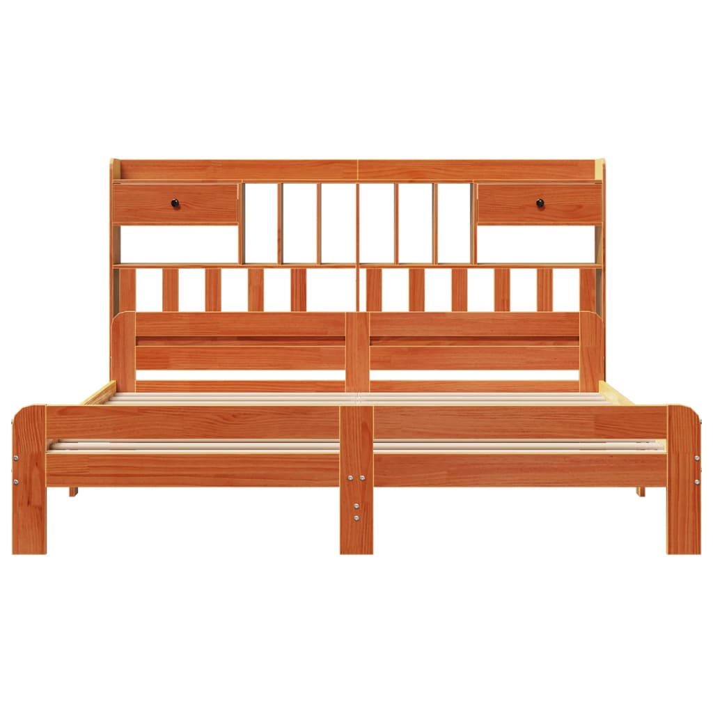 Bookcase Bed without Mattress Wax Brown 200x200cm Solid Wood Pine