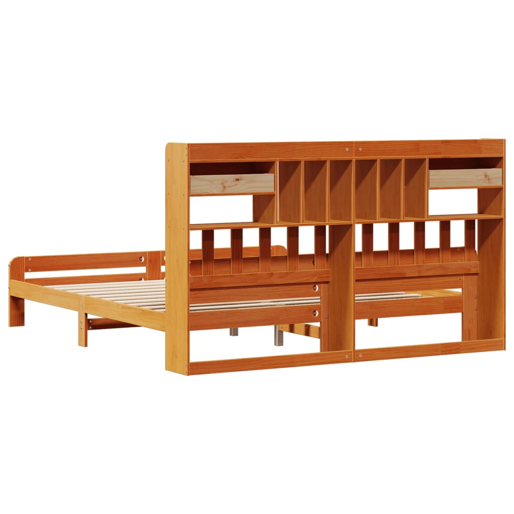 Bookcase Bed without Mattress Wax Brown 200x200cm Solid Wood Pine