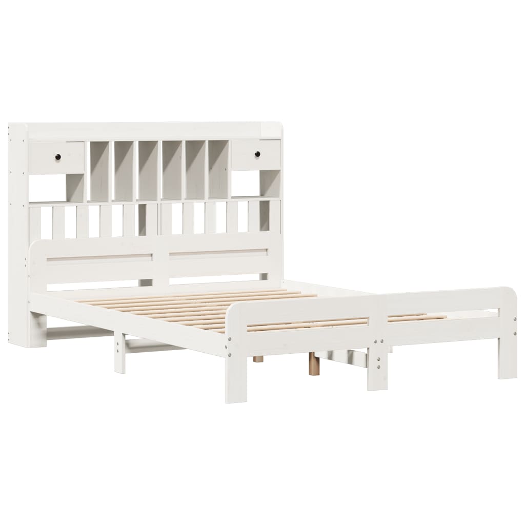 Bookcase Bed without Mattress White 150x200 cm King Size Solid Wood Pine