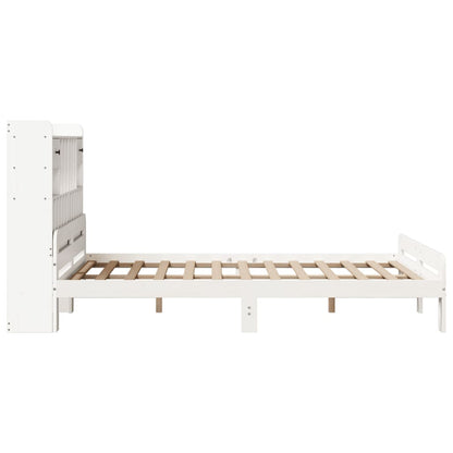 Bookcase Bed without Mattress White 150x200 cm King Size Solid Wood Pine