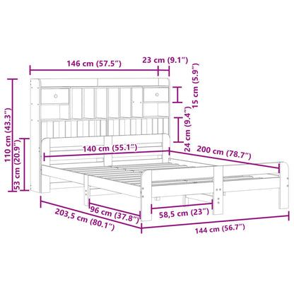 Bookcase Bed without Mattress Wax Brown 140x200cm Solid Wood Pine