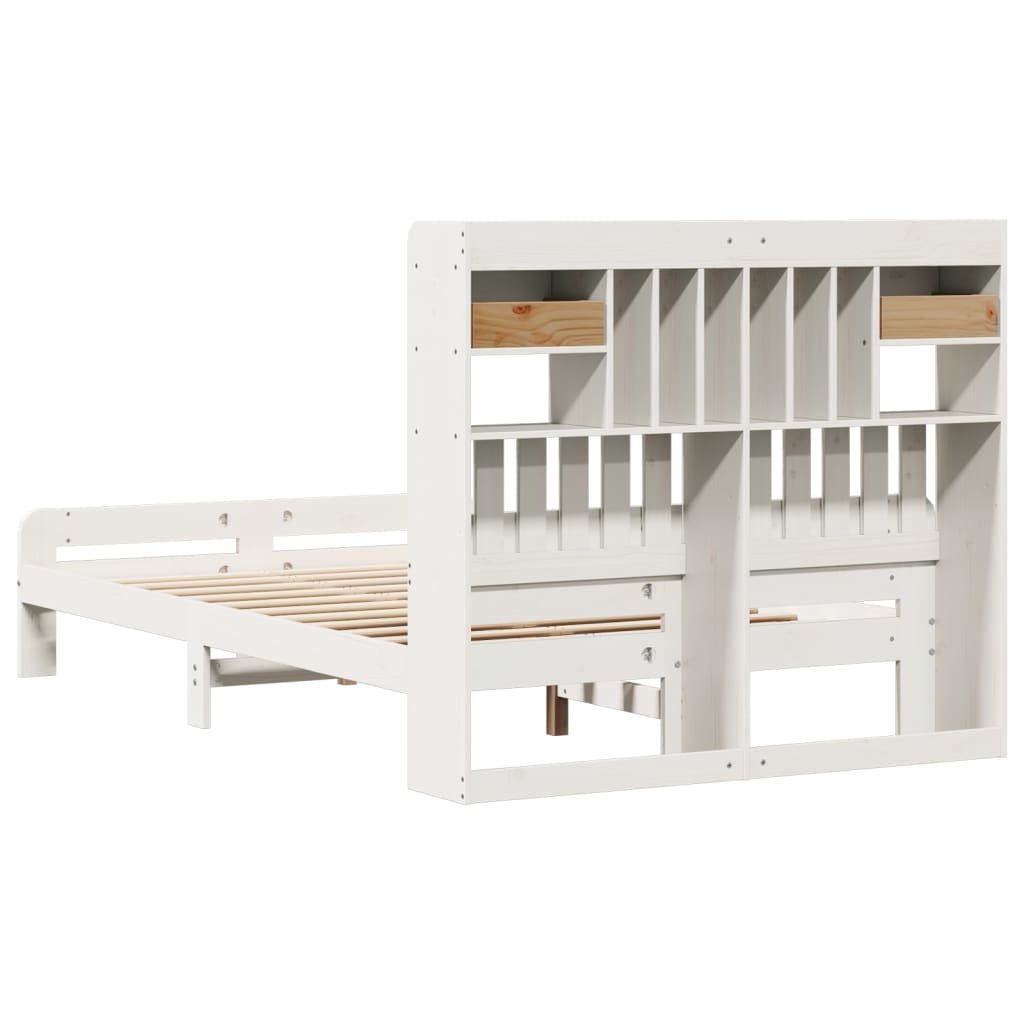 Bookcase Bed without Mattress White 135x190 cm Double Solid Wood Pine