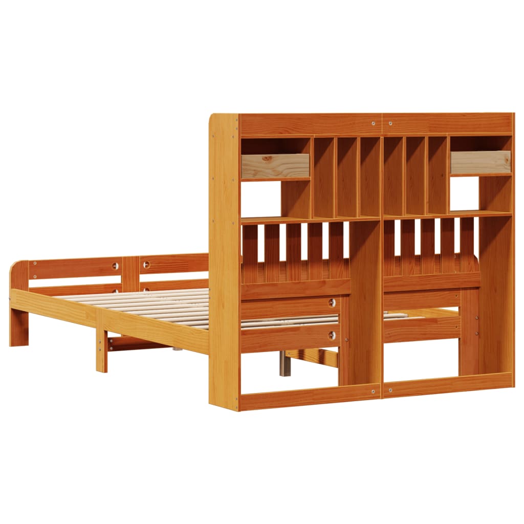 Bookcase Bed without Mattress Wax Brown 135x190 cm Double Solid Wood Pine