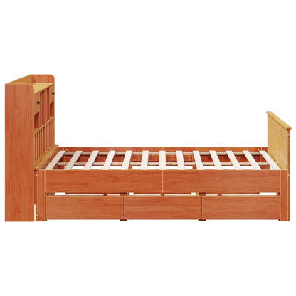 Bookcase Bed without Mattress Wax Brown 200x200cm Solid Wood Pine