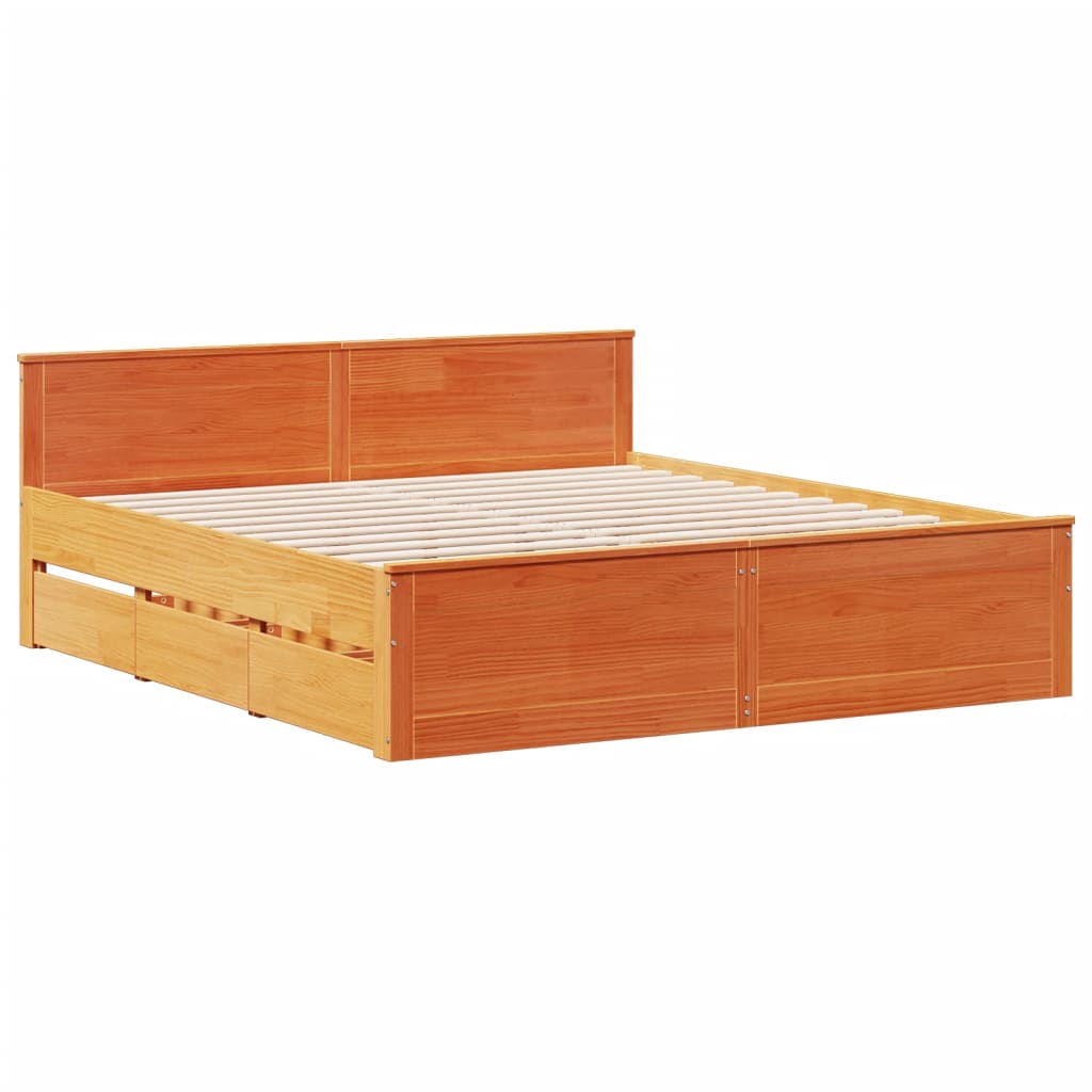 Bookcase Bed without Mattress Wax Brown 200x200cm Solid Wood Pine