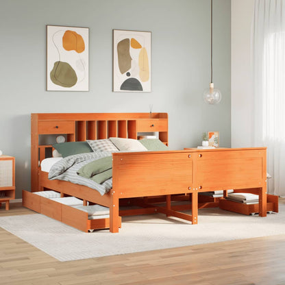 Bookcase Bed without Mattress Wax Brown 180x200 cm Super King Solid Wood Pine