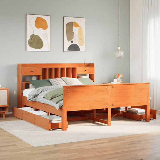 Bookcase Bed without Mattress Wax Brown 180x200 cm Super King Solid Wood Pine