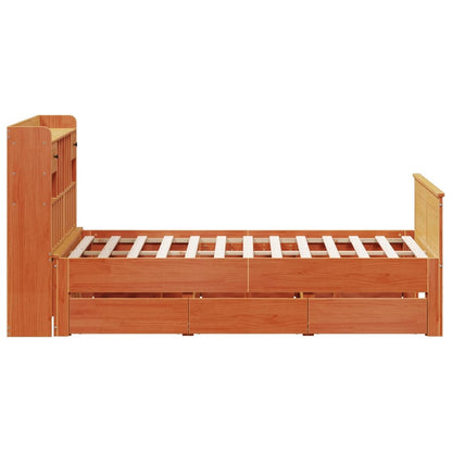 Bookcase Bed without Mattress Wax Brown 150x200 cm King Solid Wood Pine