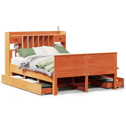 Bookcase Bed without Mattress Wax Brown 140x200 cm Solid Wood Pine