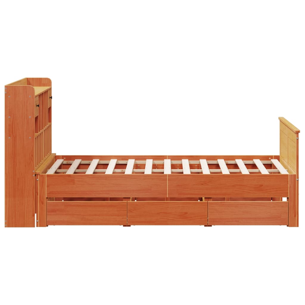 Bookcase Bed without Mattress Wax Brown 140x200 cm Solid Wood Pine