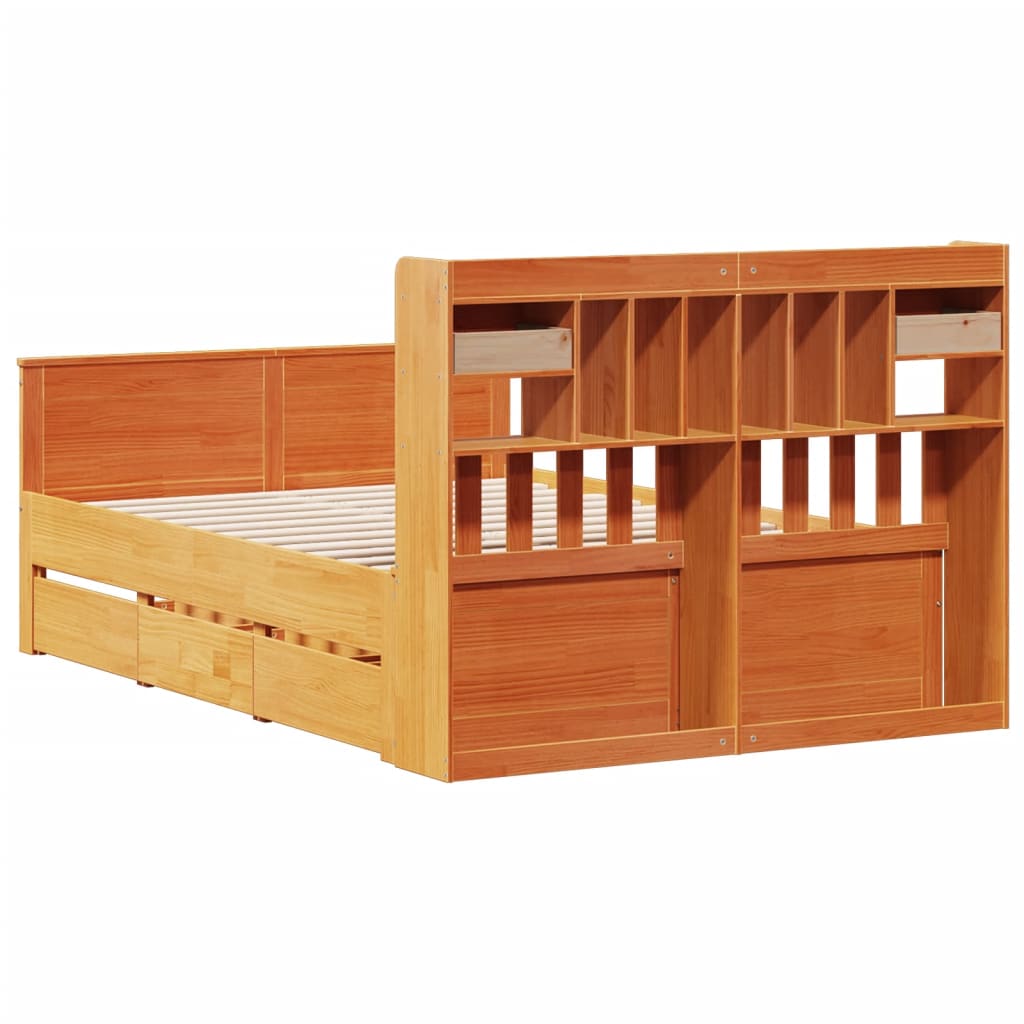 Bookcase Bed without Mattress Wax Brown 140x200 cm Solid Wood Pine