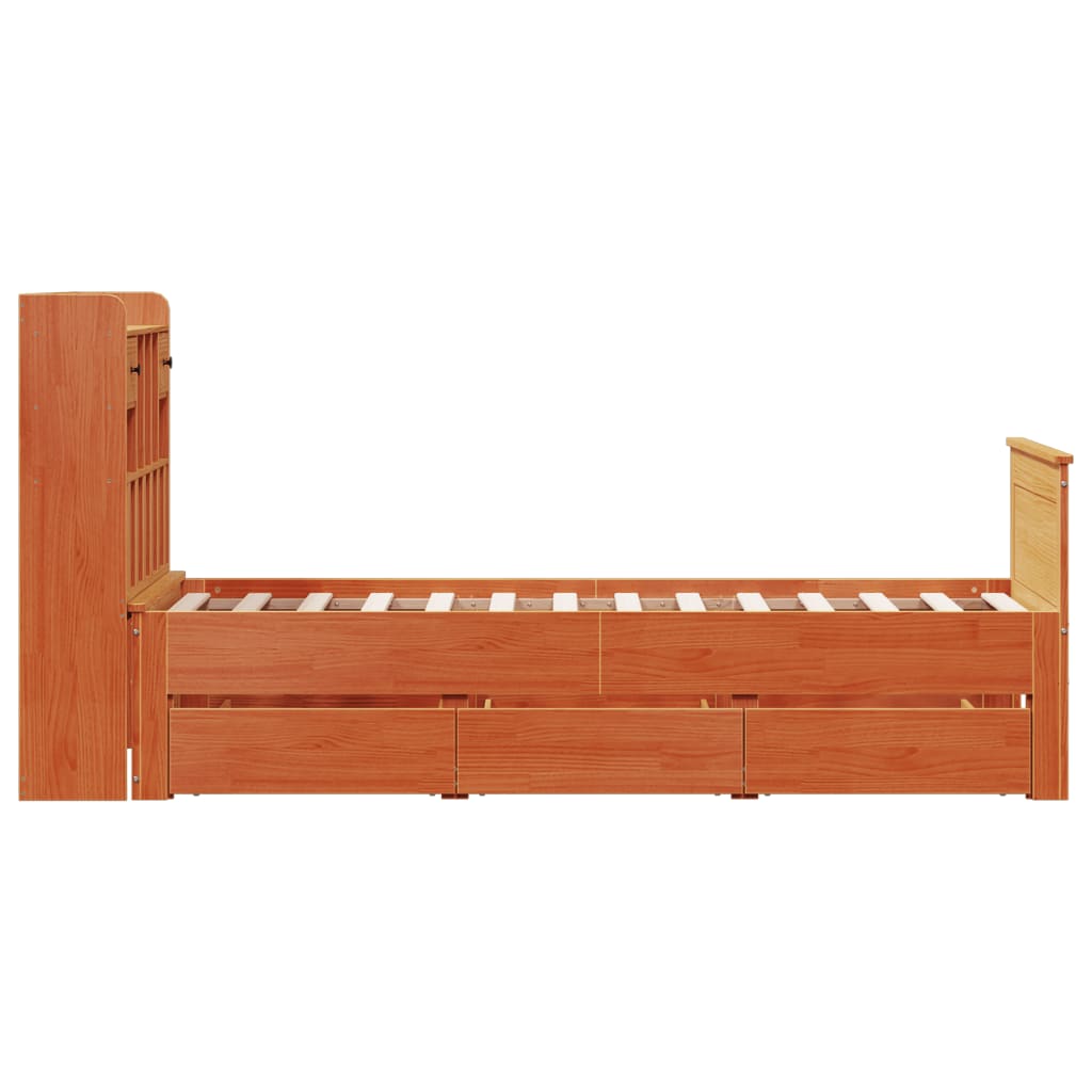 Bookcase Bed without Mattress Wax Brown 100x200 cm Solid Wood Pine