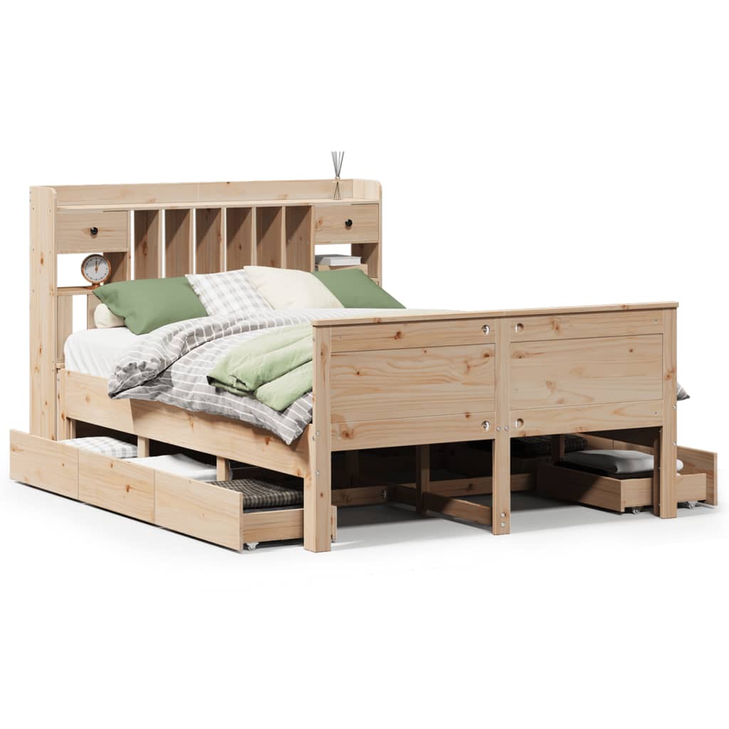 Bookcase Bed without Mattress 140x190 cm Solid Wood Pine