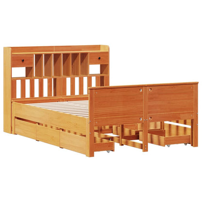 Bookcase Bed without Mattress Wax Brown 140x190 cm Solid Wood Pine