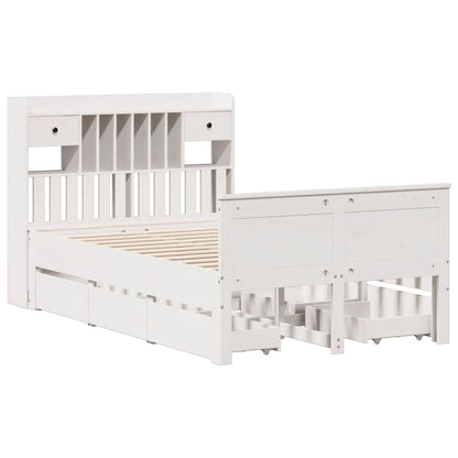 Bookcase Bed without Mattress White 135x190 cm Double Solid Wood Pine